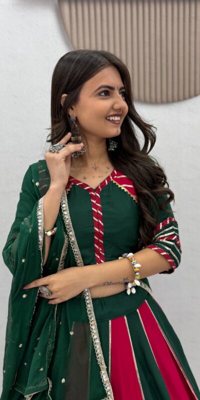 Fancy Green Pure Cotton Hand Work Lehenga Choli