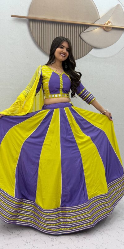 Fancy Lavender Pure Cotton Hand Work Lehenga Choli