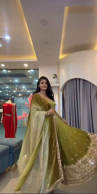 Fancy Mehendi Faux Georgette Embroider Work Gown