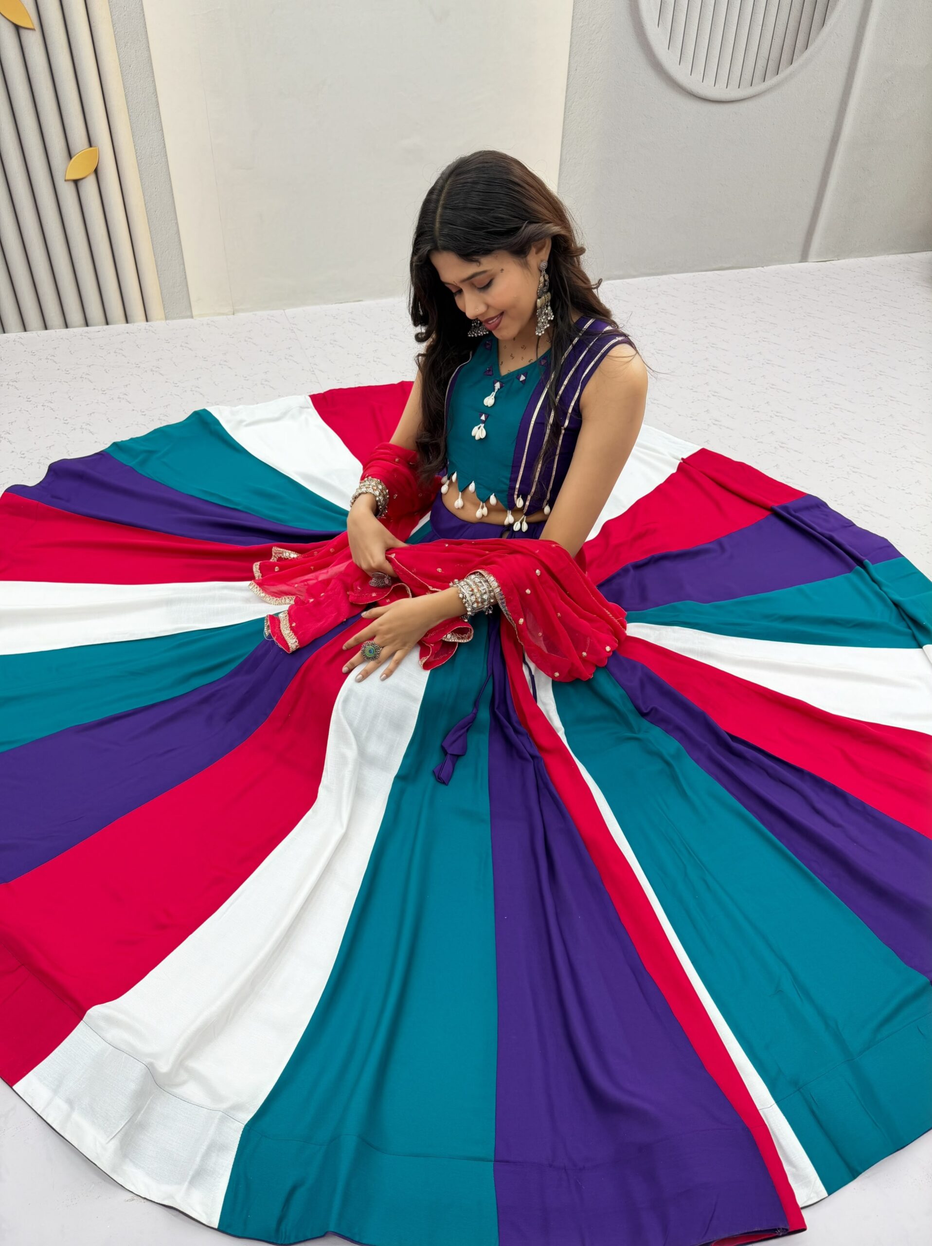 Fancy Multi Pure Cotton Thread Work Lehenga Choli