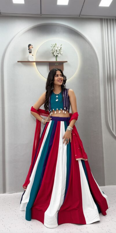 Fancy Multi Pure Cotton Thread Work Lehenga Choli