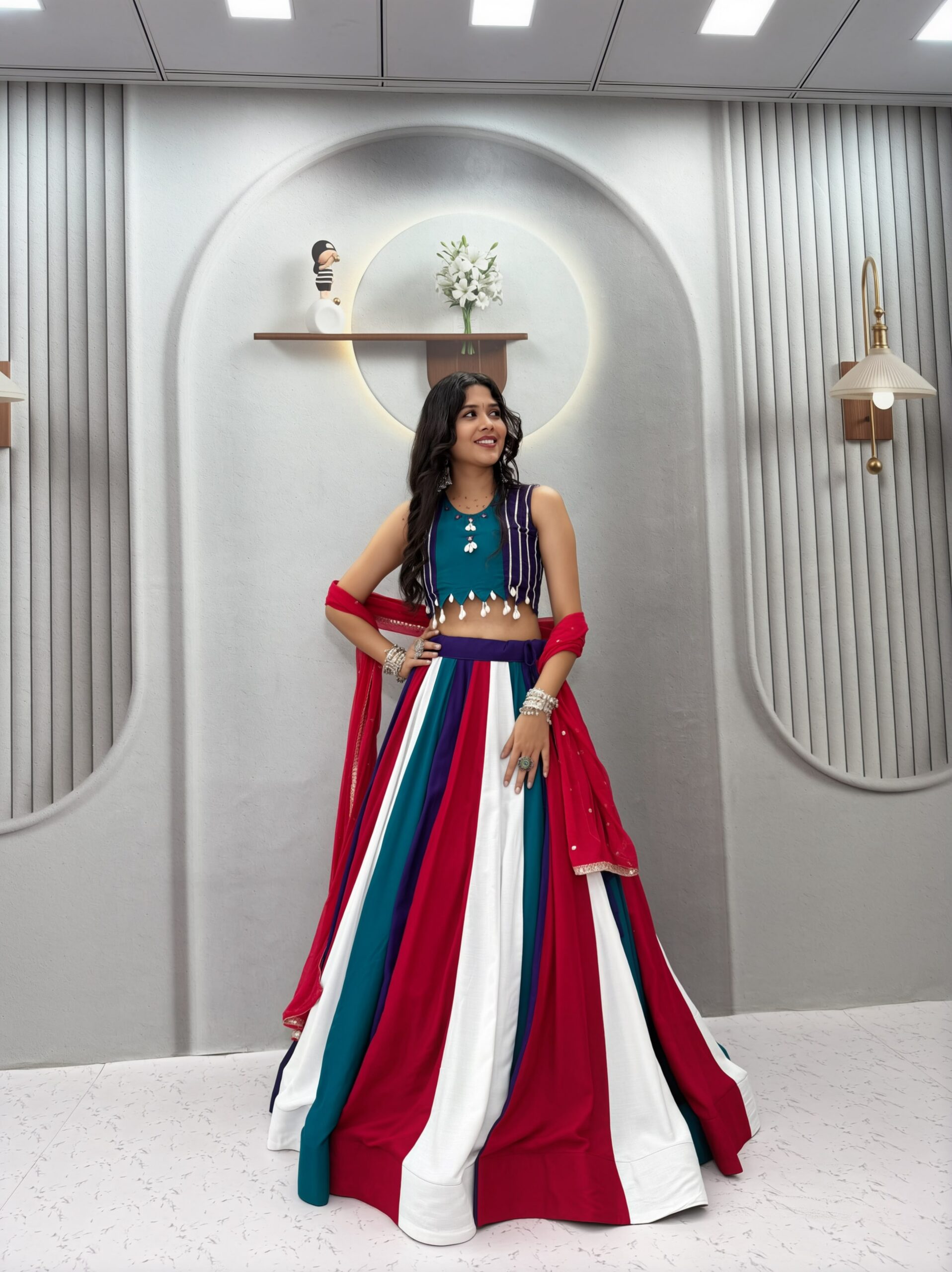 Fancy Multi Pure Cotton Thread Work Lehenga Choli