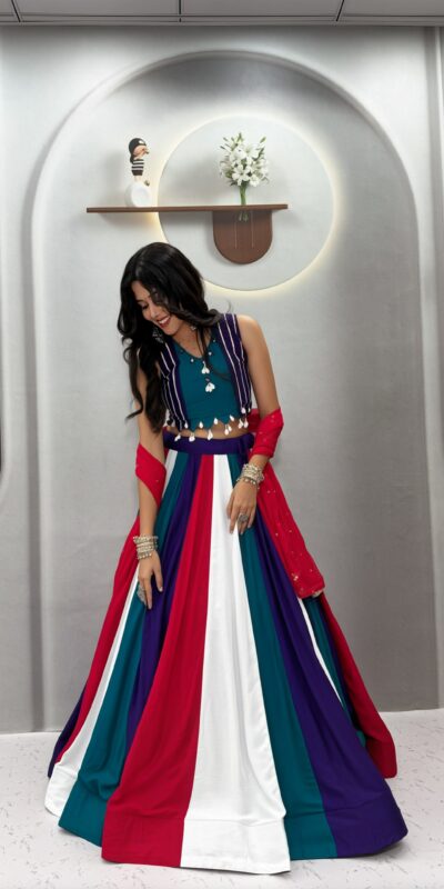 Fancy Multi Pure Cotton Thread Work Lehenga Choli