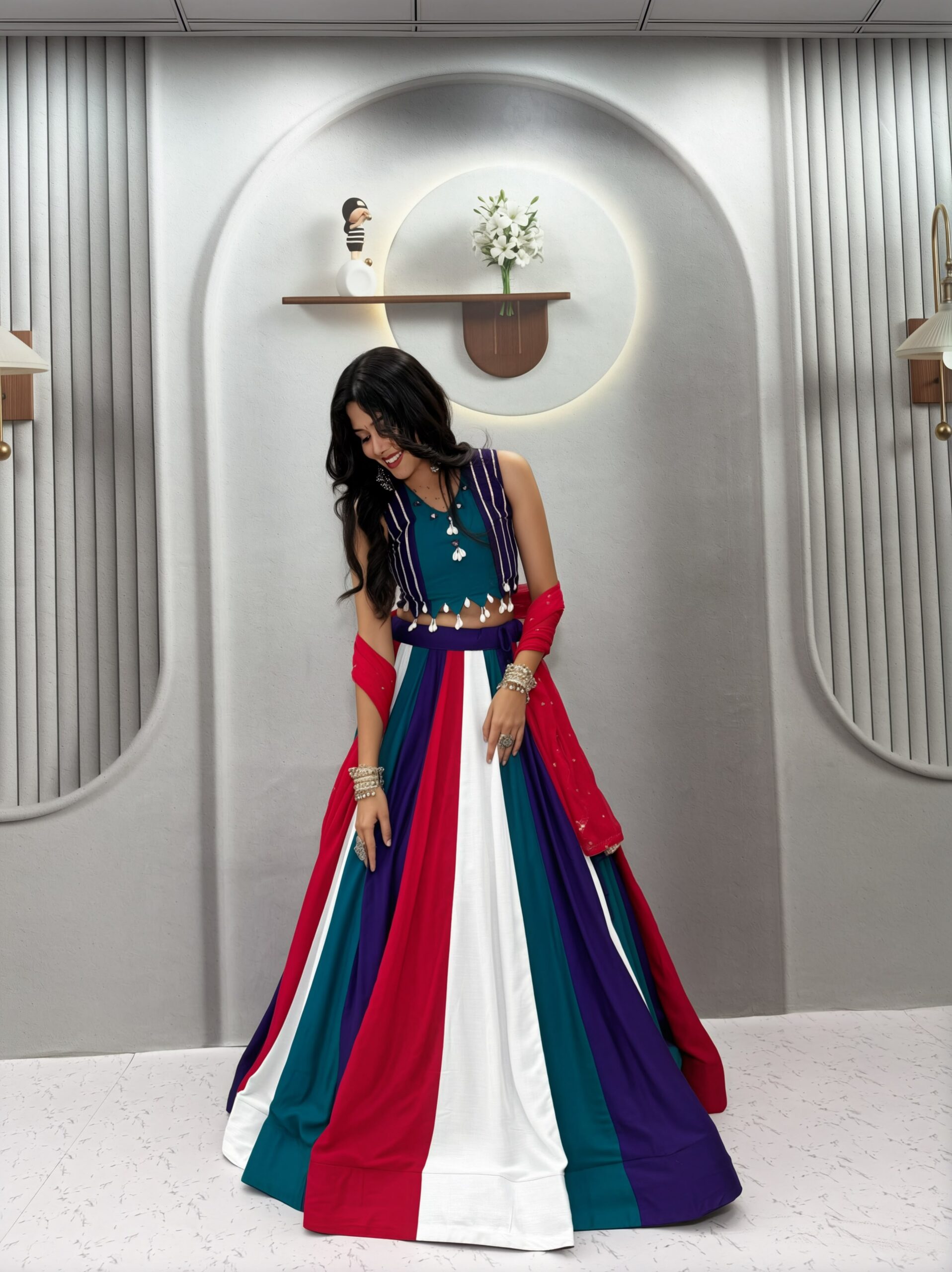Fancy Multi Pure Cotton Thread Work Lehenga Choli