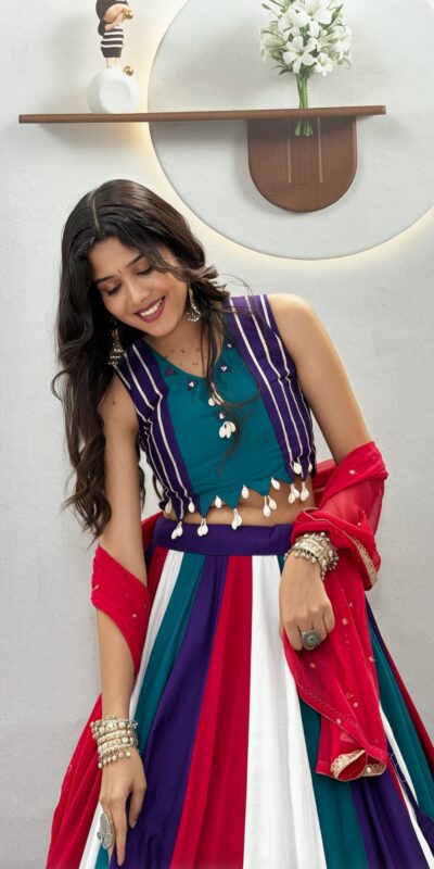 Fancy Multi Pure Cotton Thread Work Lehenga Choli