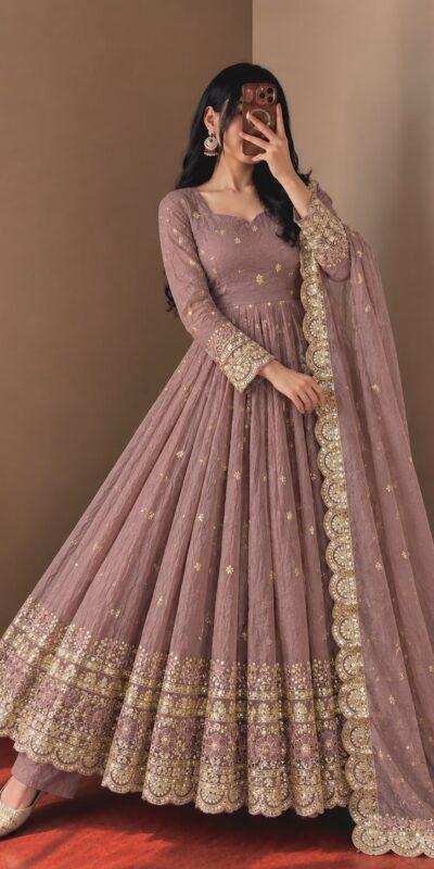 Fancy Onion Fendy Crush Embroidery Work Gown