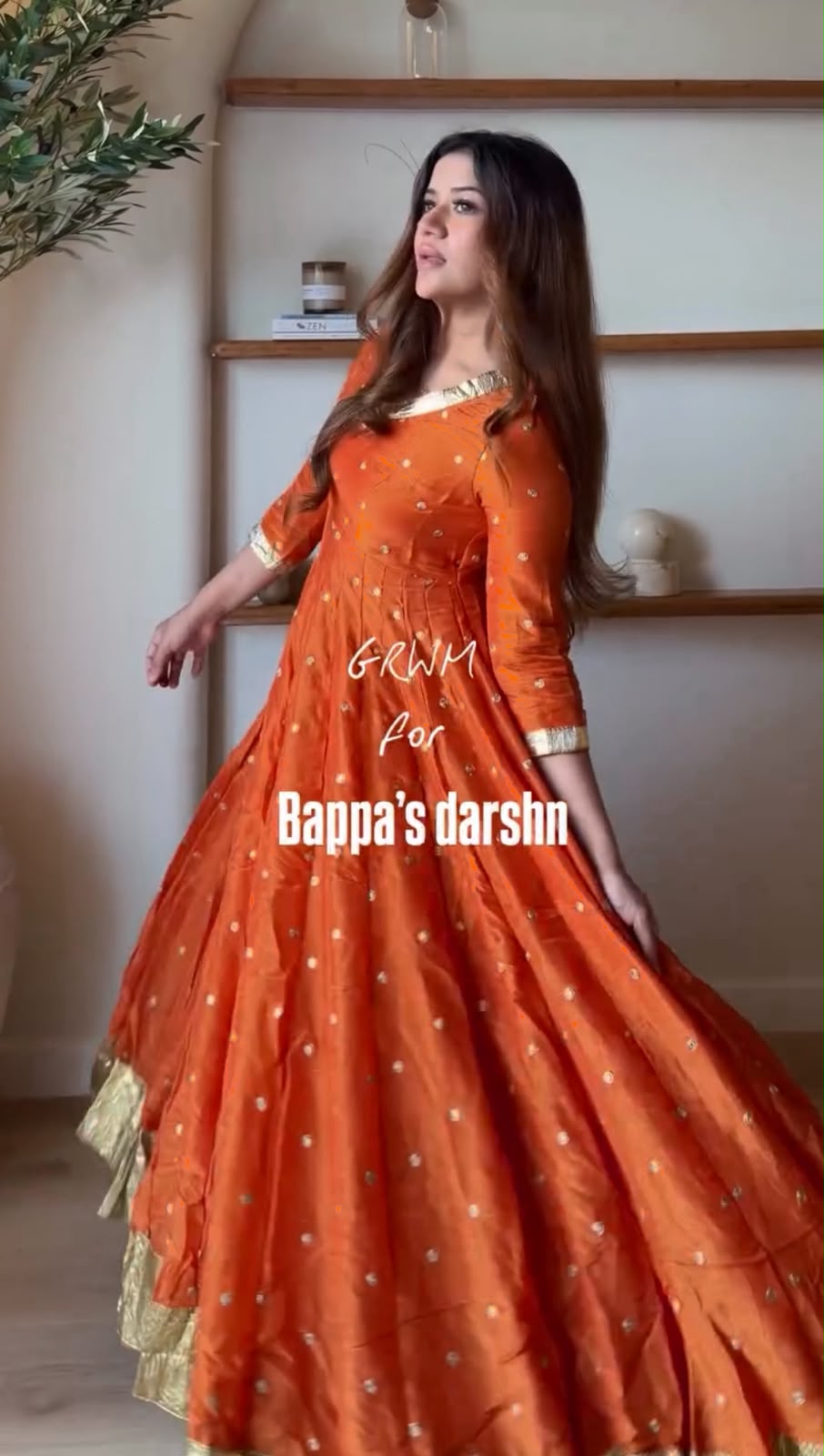 Fancy Orange Vichitra Silk Thread Work Anarkali Suit