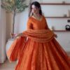Fancy Orange Vichitra Silk Thread Work Anarkali Suit