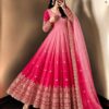 Fancy Pink Faux Georgette Embroider Work Gown