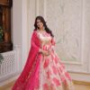 Fancy Pink Russian Silk Embroidery Zari Work Gown