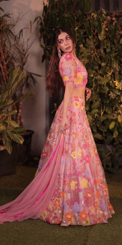 Fancy Pink Soft Net Sequins Work Lehenga Choli