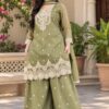 Fancy Pista Crunchy Silk Embroidery Work Salwar Suit