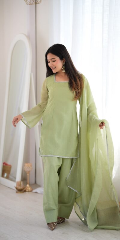 Fancy Pista Crunchy Silk Siroski Work Salwar Suit