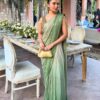 Fancy Pista Faux Georgette Intricate Foil Work Saree