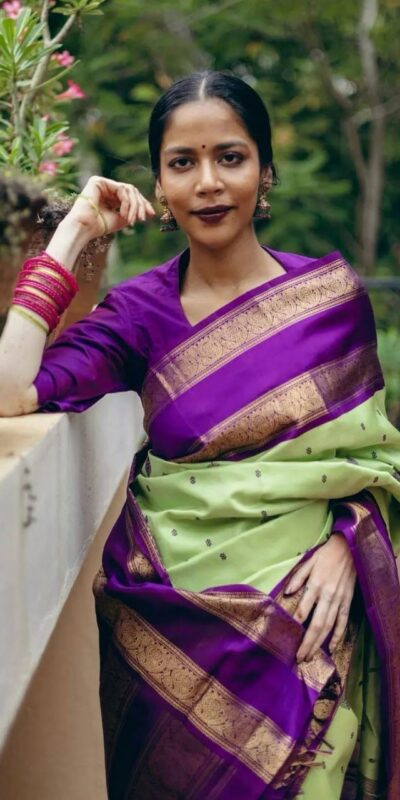 Fancy Pista Soft Lichi Silk With Jacquard Saree