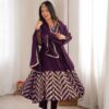 Fancy Purple Crunchy Silk Embroider Work Anarkali Suit