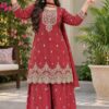 Fancy Red Crunchy Silk Embroidery Work Salwar Suit