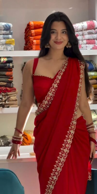 Fancy Red Faux Georgette Thread Work Saree