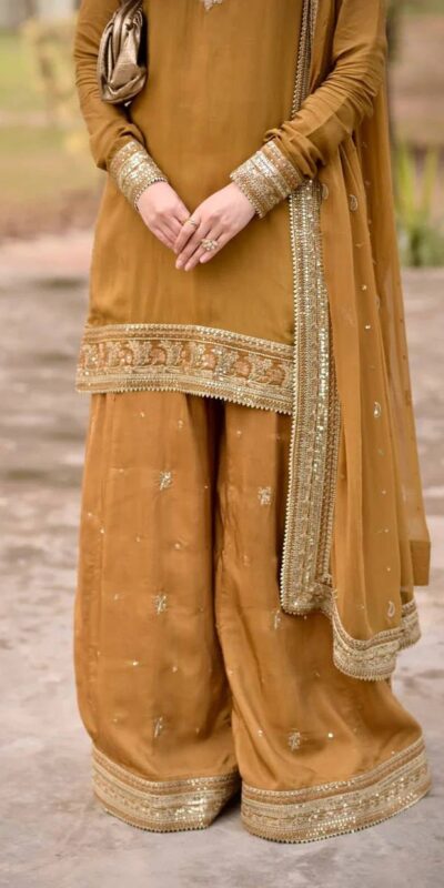 Fancy Rust Mul Chanderi Thread Work Salwar Suit