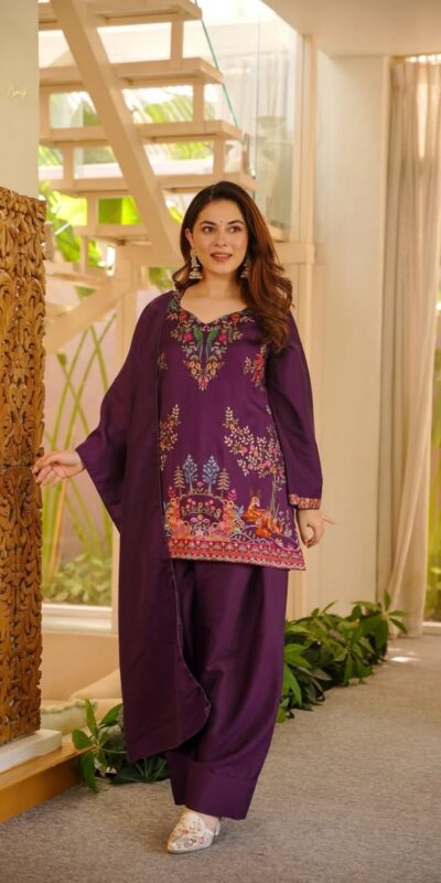 Fancy Wine Rayon Thread Work Salwar Suit