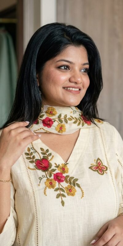 Fancy Yellow Air Tex Chinon Embroidery Work Salwar Suit