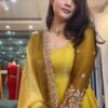 Fancy Yellow Faux Georgette Embroider Work Gown