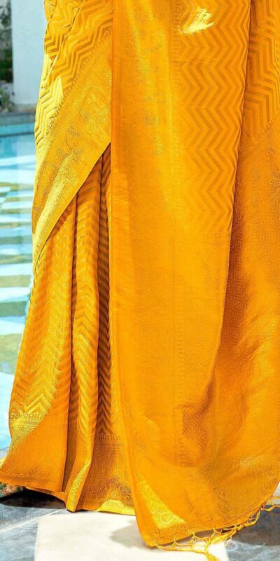 Fancy Yellow Soft Lichi Silk With Jacquard Saree