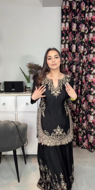 Glowing Black Chinon Sequence Work Salwar Suit