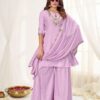 Glowing Lavender Mal Chanderi Thread Work Salwar Suit