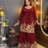 Glowing Maroon Chinon Embroidery Work Salwar Suit