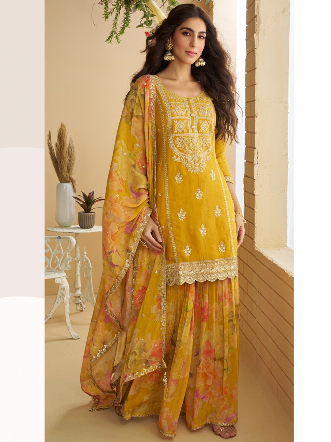 Glowing Mustered Chinon Sequence Work Salwar Suit