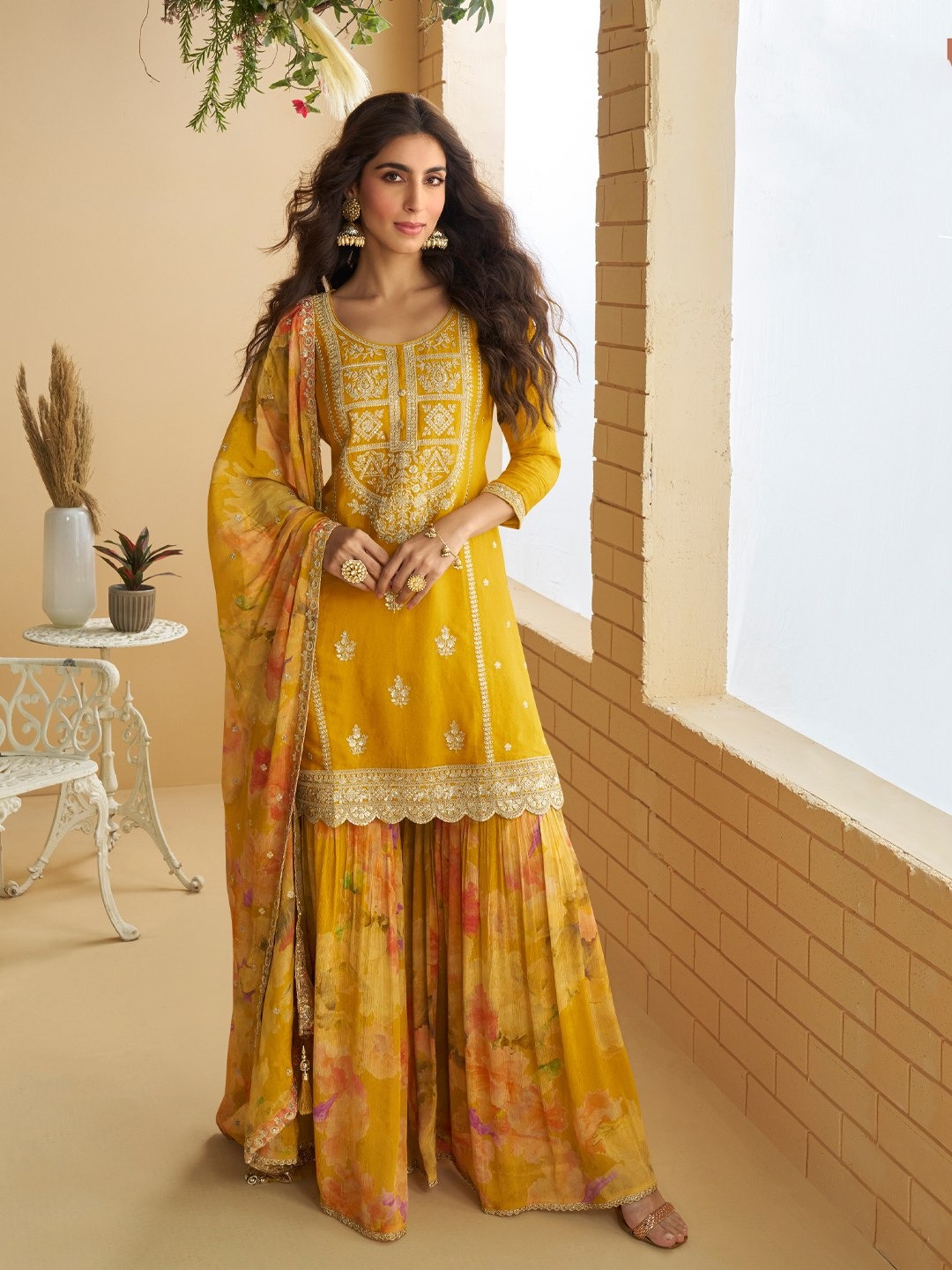 Glowing Mustered Chinon Sequence Work Salwar Suit