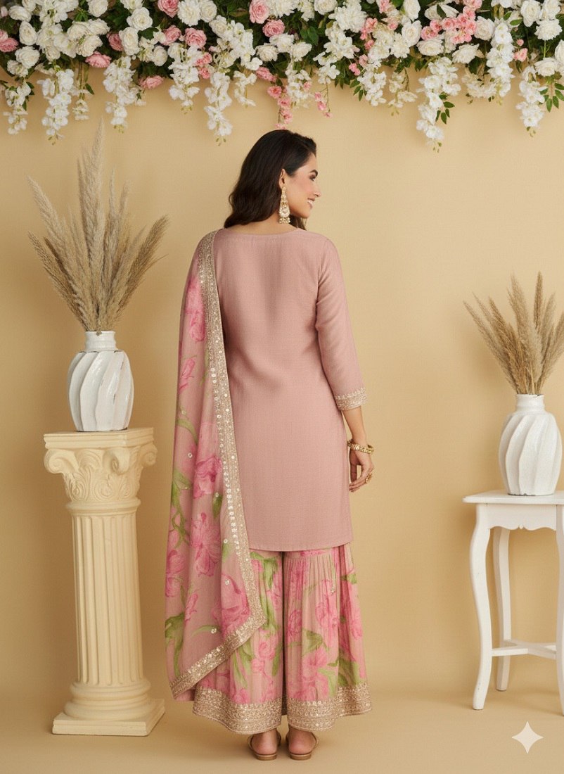 Glowing Pink Chinon Sequence Work Salwar Suit