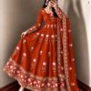 Gorgeous Rust Faux Georgette Embroider Work Gown