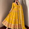 Gorgeous Yellow Faux Georgette Embroider Work Gown