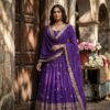 Great Purple Bandhani Print With Embroidery Work Gown