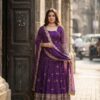 Great Wine Bandhani Print With Embroidery Work Gown