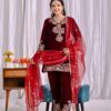Lovely Maroon Viscose Velvet Embroider Work Salwar Suit
