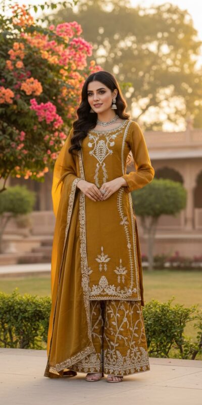 Lovely Mustered Zimmy Silk Sequence Work Salwar Suit