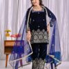 Lovely Navy Blue Viscose Velvet Embroider Work Salwar Suit