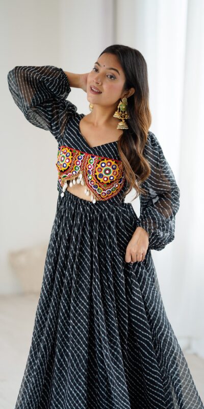 Magical Black Georgette Digital Print Work Gown