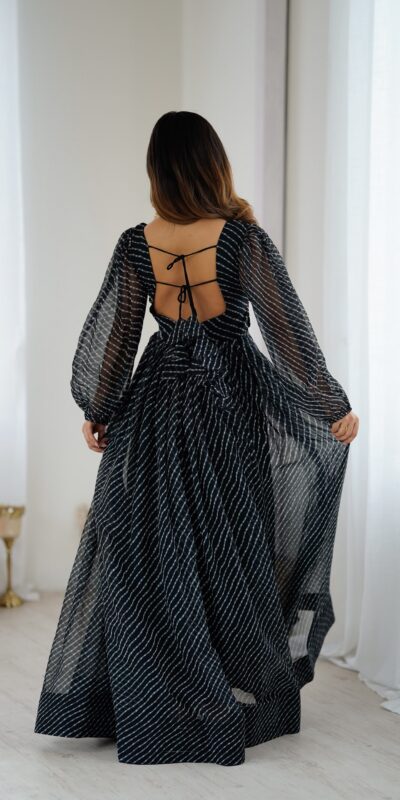 Magical Black Georgette Digital Print Work Gown
