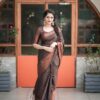Magical Brown Soft Lichi Jacquard Work Saree