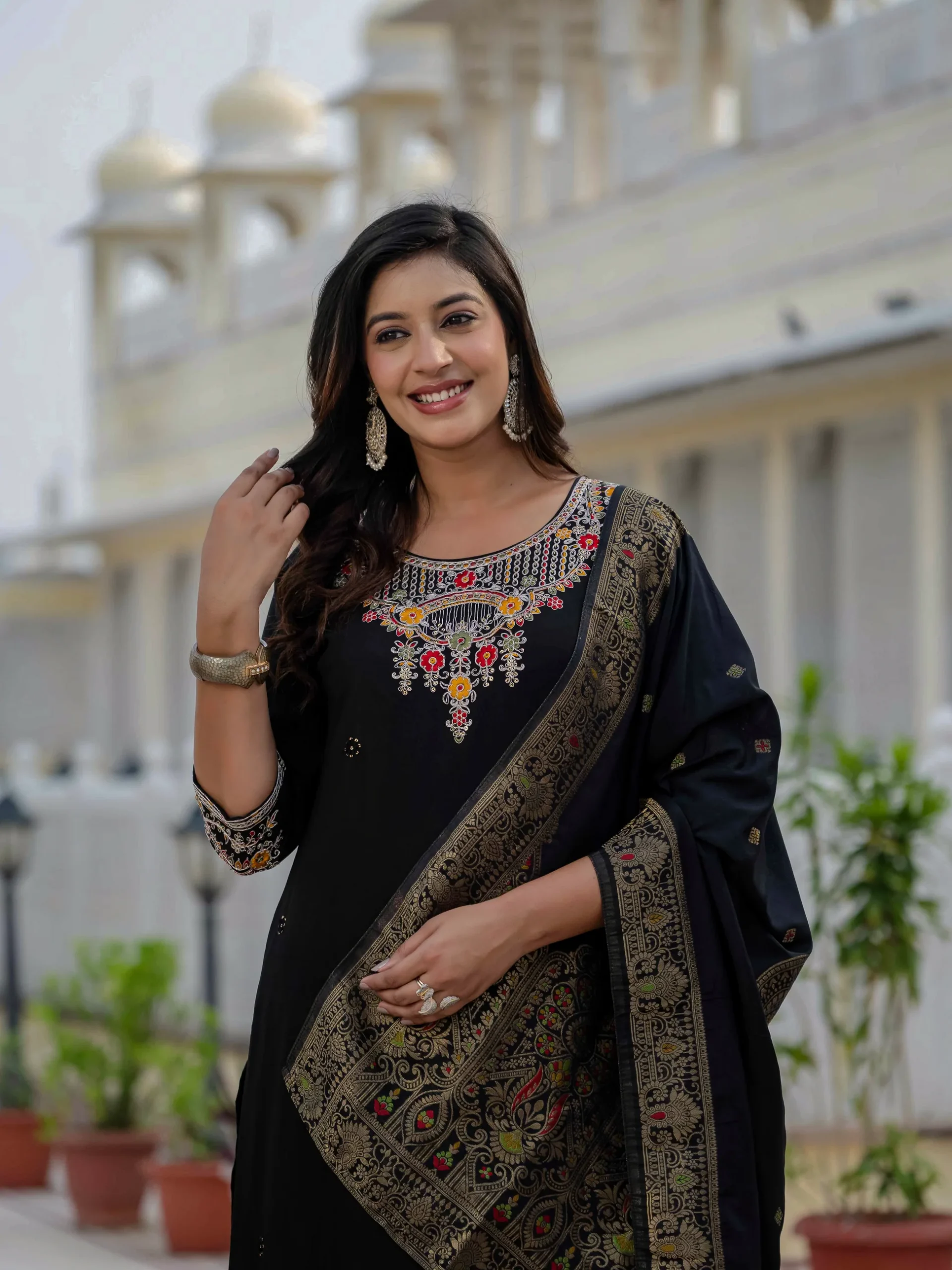 Nice Black Roman Silk Sequins Work Salwar Suit