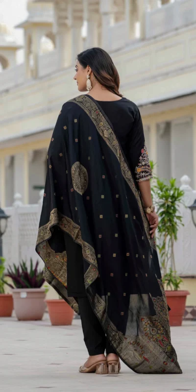 Nice Black Roman Silk Sequins Work Salwar Suit