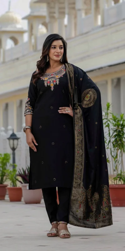 Nice Black Roman Silk Sequins Work Salwar Suit