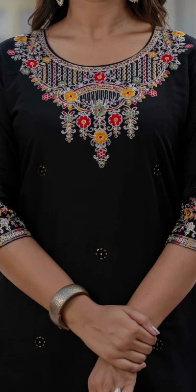 Nice Black Roman Silk Sequins Work Salwar Suit