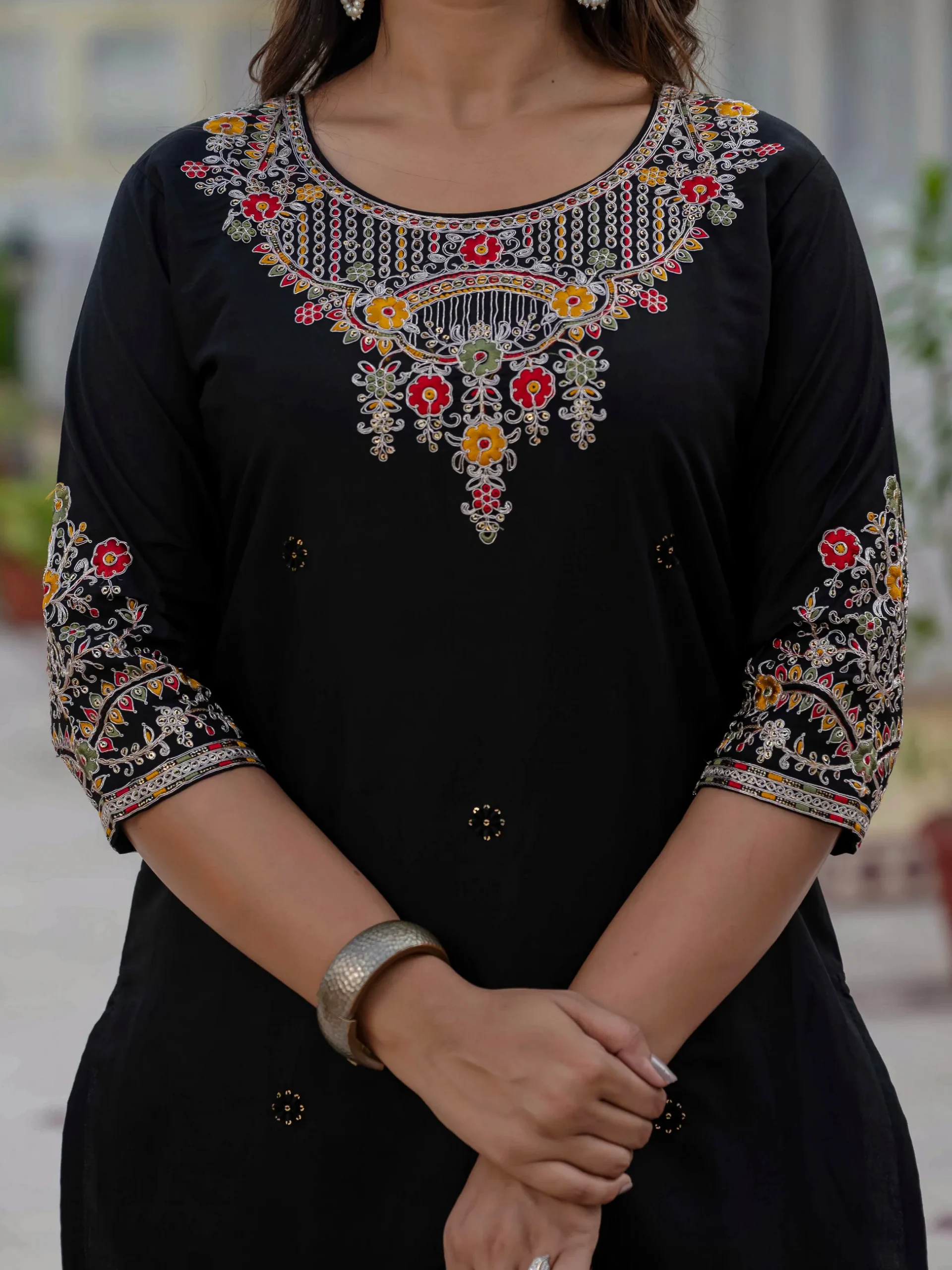 Nice Black Roman Silk Sequins Work Salwar Suit
