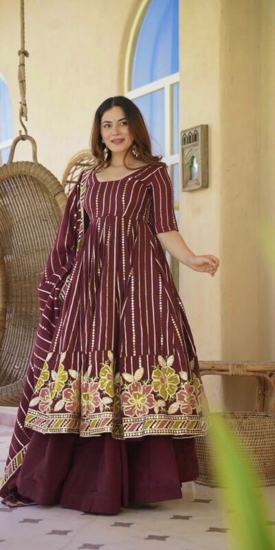 Nice Maroon Faux Georgette Embroidery Work Anarkali Suit