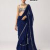 Nice Navy Blue Faux Georgette Sequence Work Saree